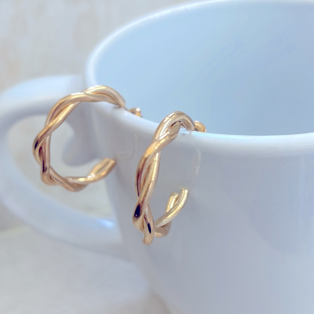 Small Twisted Open Hoop Gold Earrings 10$